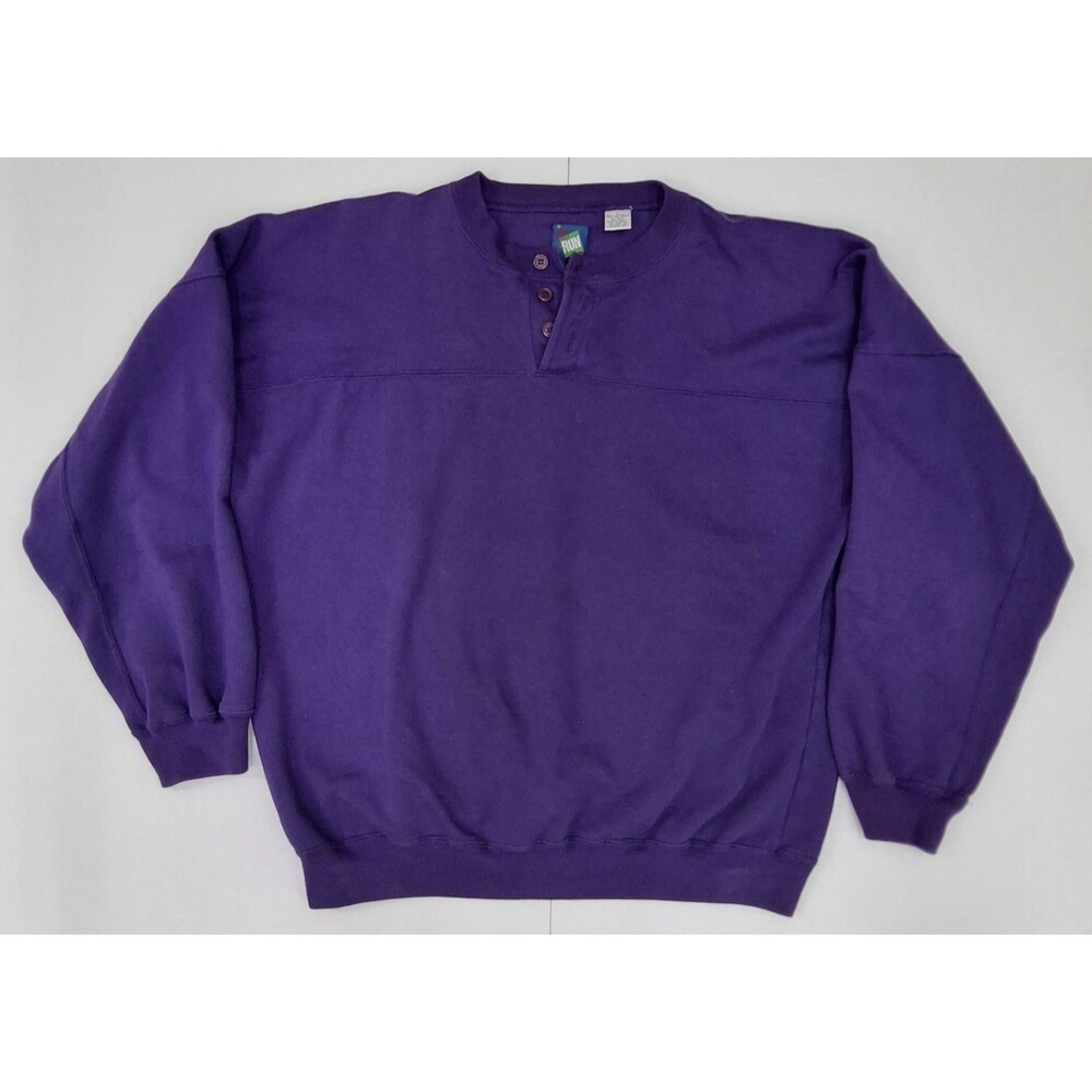 Vintage 90s Russell Athletic First and Run Henley Sweatshirt Purple Mens L Boxy